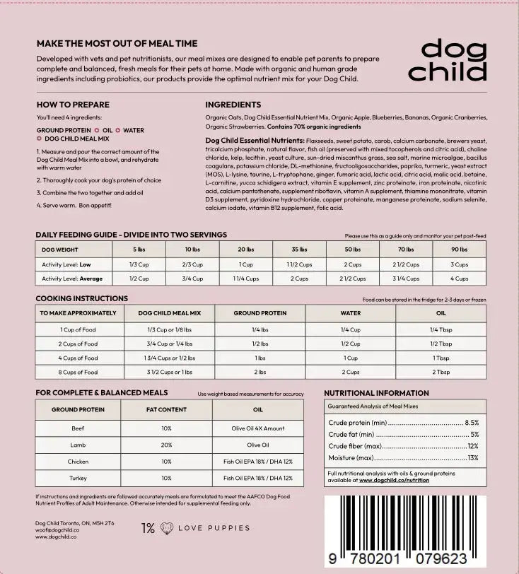 Trial Size Organic Oats & Berries Meal Mix For Dogs Dogchild