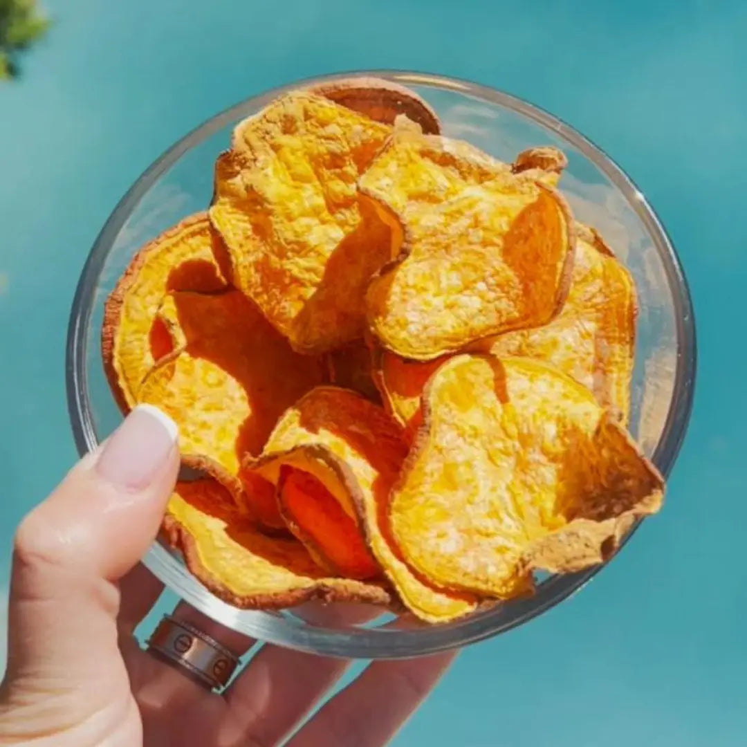 Bowl with sweet potato chips in it