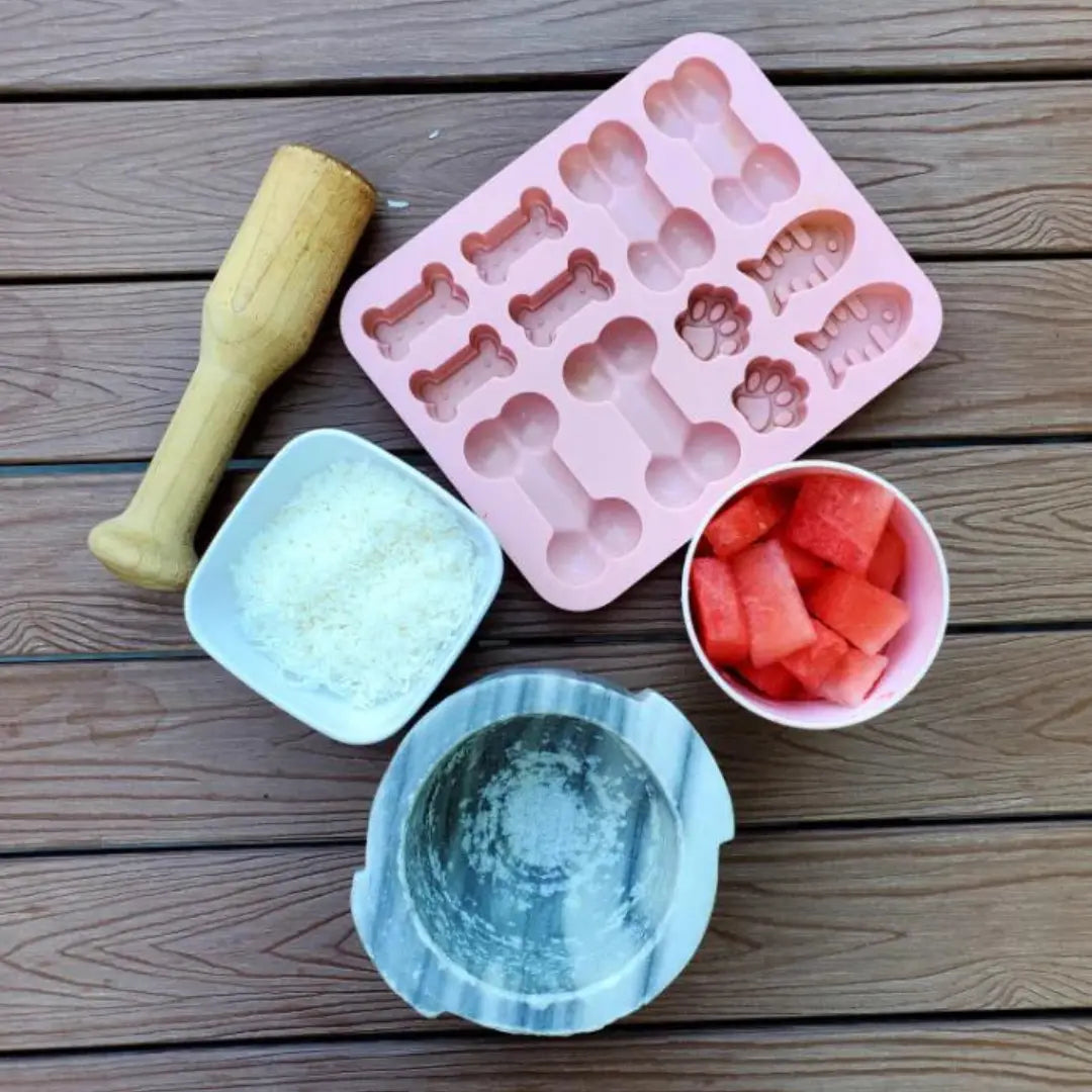 watermelon, popsicle mold and bowl